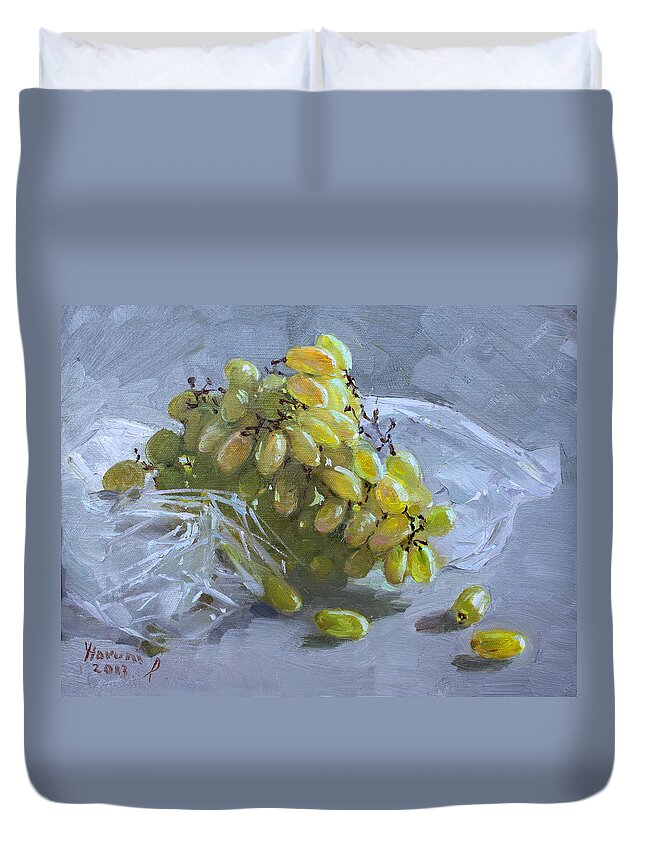 Grapes Duvet Cover featuring the painting Grapes by Ylli Haruni
