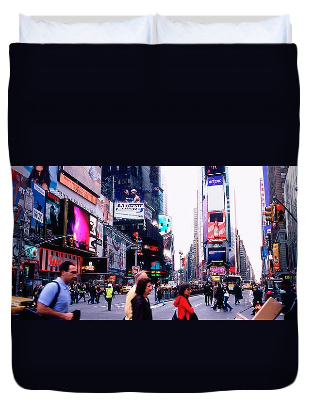 Photography Duvet Cover featuring the photograph Group Of People Walking On The Road #1 by Panoramic Images