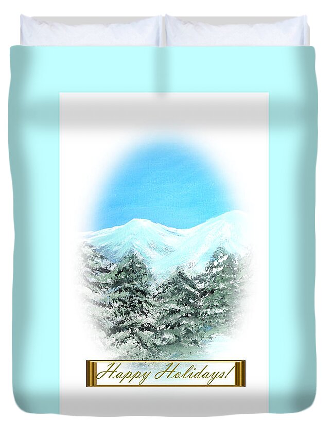 The Best Winter Holiday Gifts Duvet Cover featuring the digital art Happy Holidays #4 by Oksana Semenchenko
