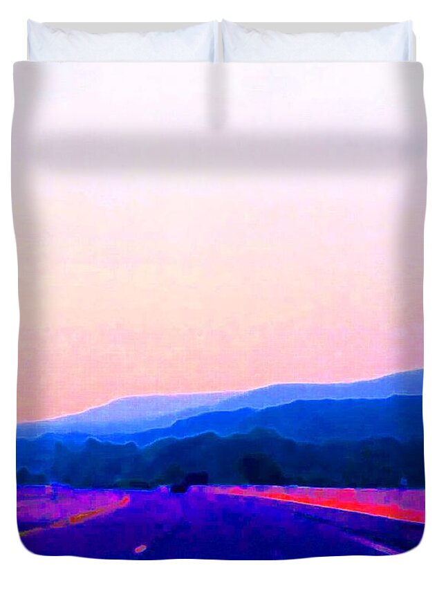 Abstract Duvet Cover featuring the photograph Highway in the Hills Sat AE 2 #1 by Lyle Crump