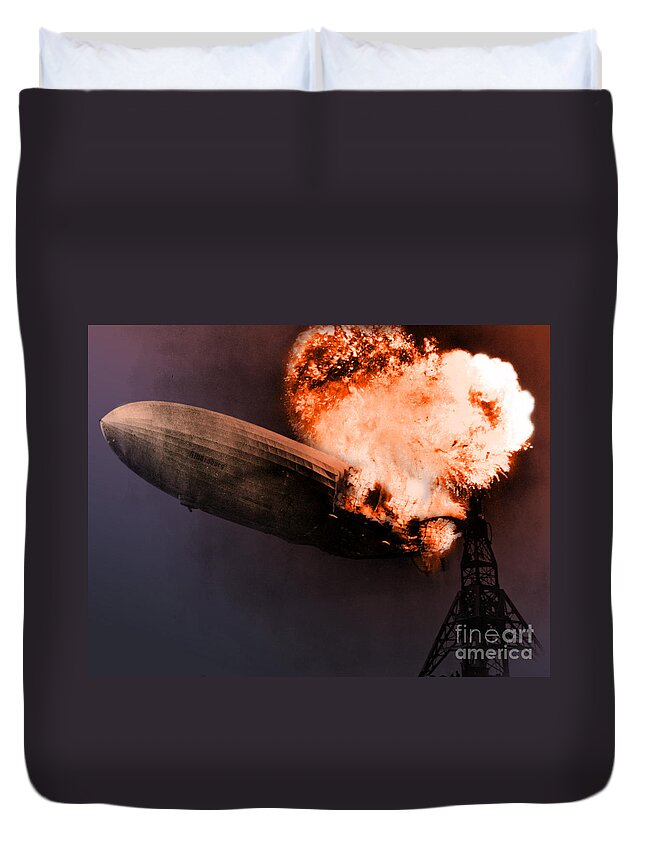 History Duvet Cover featuring the photograph Hindenburg Disaster May 6th 1937 #2 by Photo Researchers