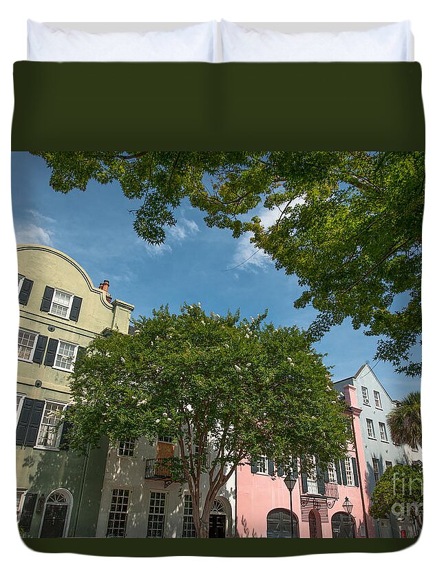 Rainbow Row Duvet Cover featuring the photograph Historic Rainbow Row - Charleston South Carolina by Dale Powell