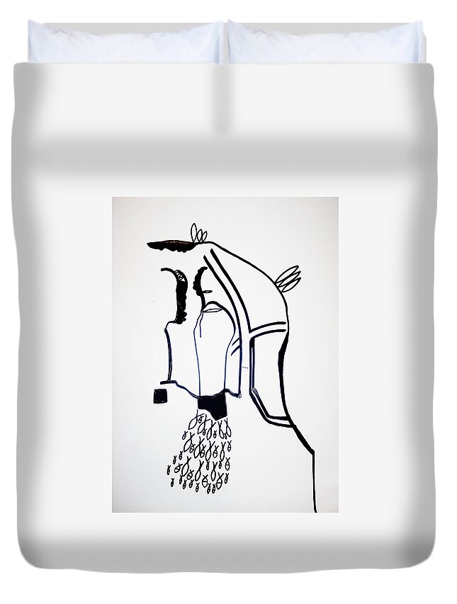 Jesus Duvet Cover featuring the drawing Holy Family #1 by Gloria Ssali