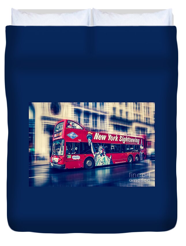 Nyc Duvet Cover featuring the photograph hop on hop off through NYC by Hannes Cmarits