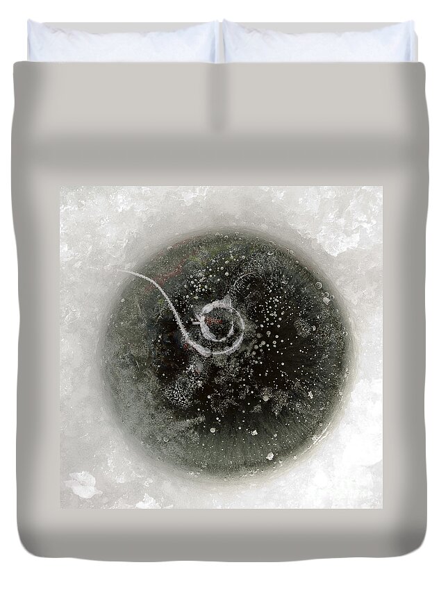 Ice Duvet Cover featuring the photograph Ice fishing hole by Steven Ralser