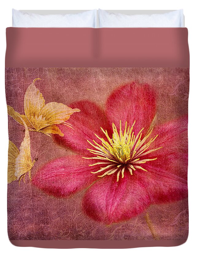 Pink Clematis Flower Duvet Cover featuring the photograph In Dance by Marina Kojukhova