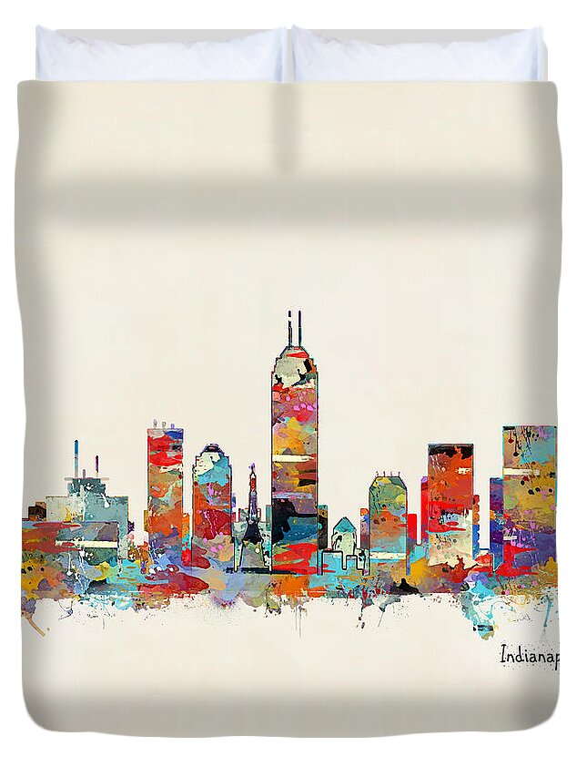  Indianapolis Indiana Skyline Duvet Cover featuring the painting Indianapolis Indiana Skyline #1 by Bri Buckley