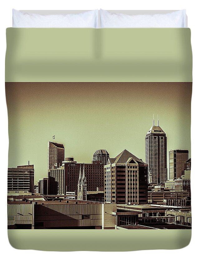 Chase Tower Duvet Cover featuring the photograph Indianapolis Skyline - Black and White #1 by Ron Pate