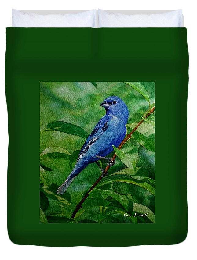 Indigo Bunting Duvet Cover featuring the painting Indigo Bunting #1 by Ken Everett