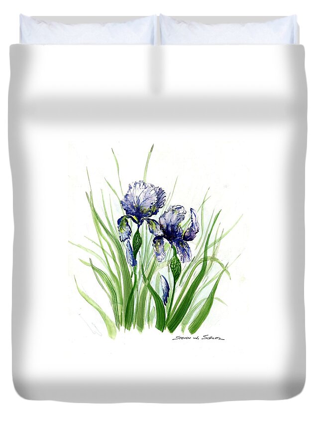 Iris Duvet Cover featuring the painting Iris I #1 by Steven Schultz