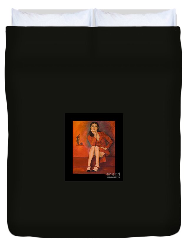 Portrait Of Lady In Red Duvet Cover featuring the painting Lady in Red by Dagmar Helbig
