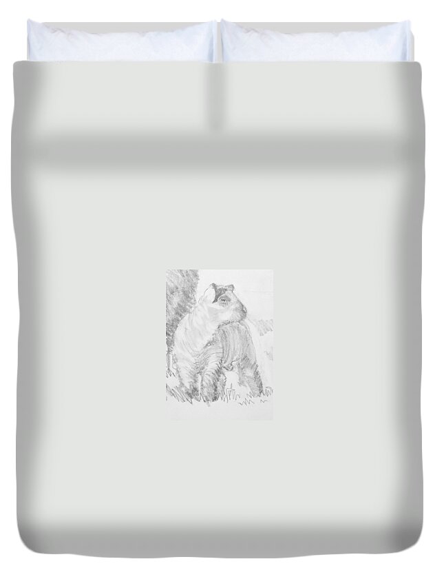 Lamb Duvet Cover featuring the drawing Lamb #1 by Mike Jory