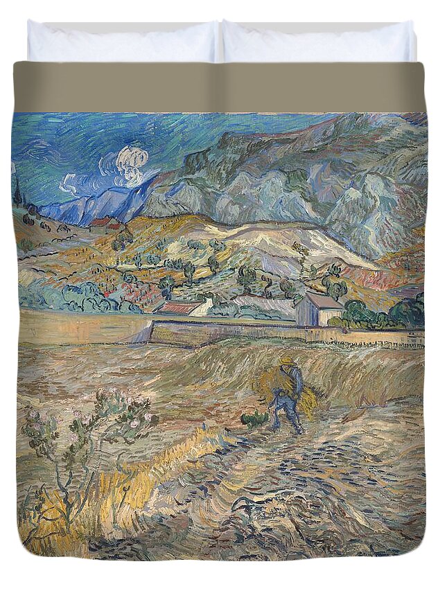 Vincent Van Gogh Duvet Cover featuring the painting Landscape At Saint-Remy #1 by Vincent Van Gogh