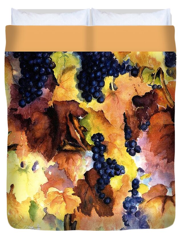 Grapes On The Vine Duvet Cover featuring the painting Late Harvest 3 by Maria Hunt