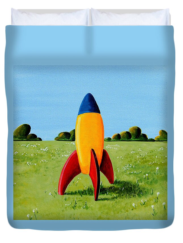 Rocket Duvet Cover featuring the painting Lil Rocket by Cindy Thornton