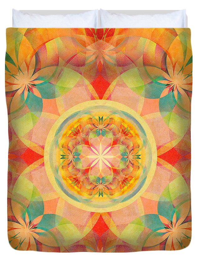 Abstract Duvet Cover featuring the digital art Lotus Mandala #1 by Klara Acel