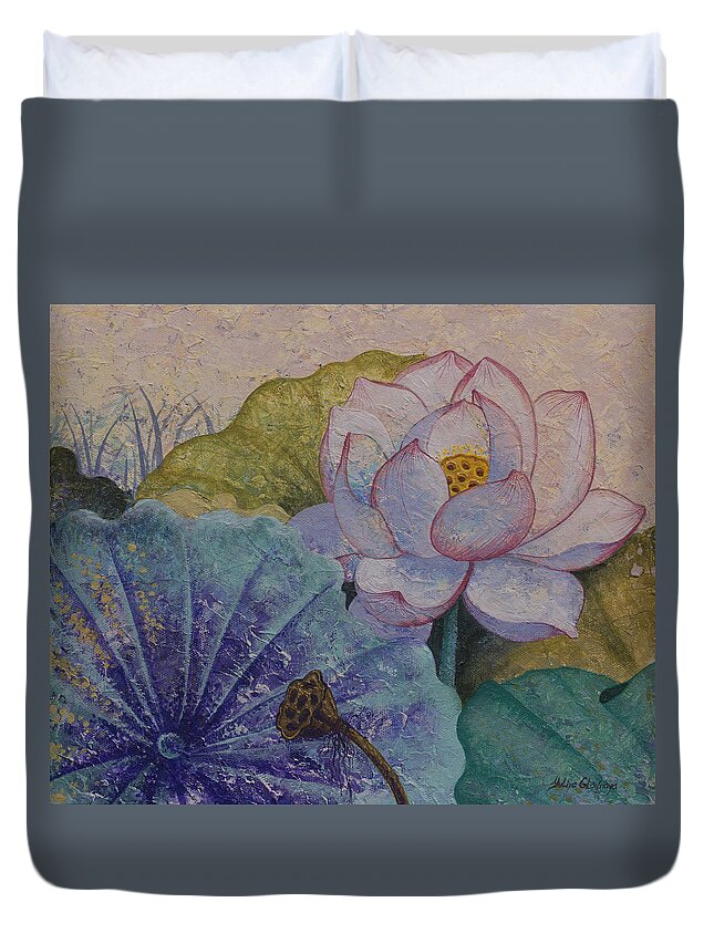 Lotus Duvet Cover featuring the painting Lotus #1 by Yuliya Glavnaya
