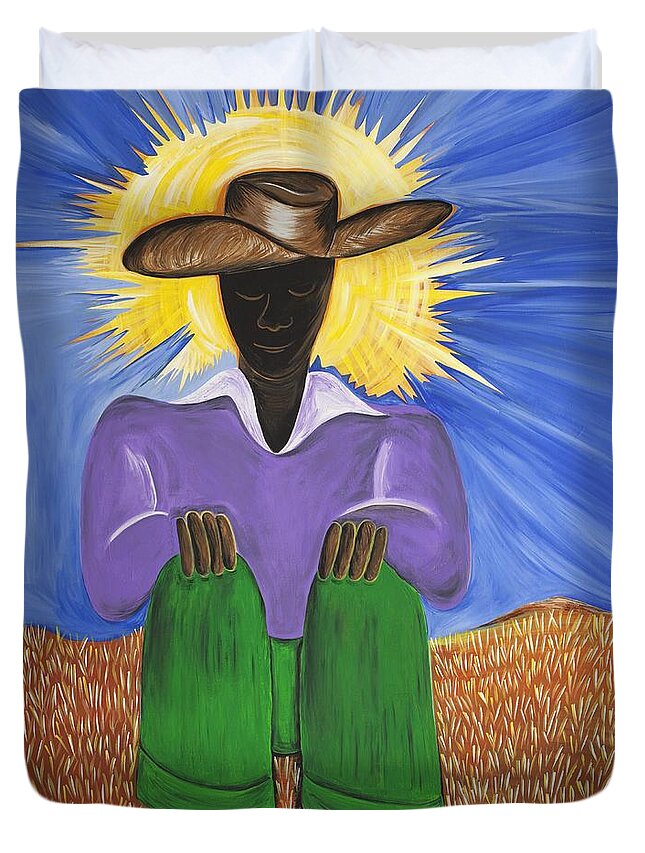 Gullah Art Duvet Cover featuring the painting Master of Thoughts by Patricia Sabreee