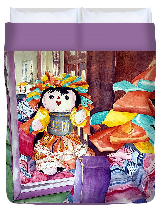 Girls Duvet Cover featuring the painting Mirror Mirror on the Wall by Kandyce Waltensperger