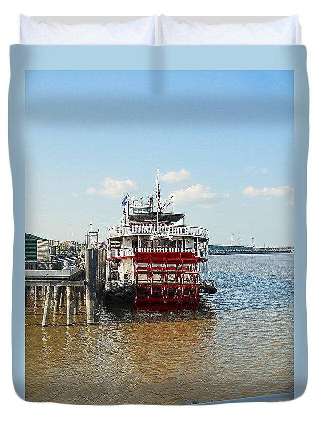 Boat Duvet Cover featuring the photograph Mississippi River Boat in NOLA #1 by Judy Hall-Folde