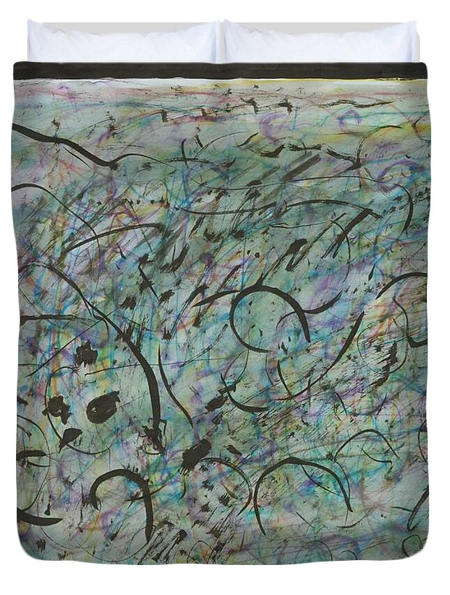 Abstract Duvet Cover featuring the painting Mixed Salad by Myrtle Joy