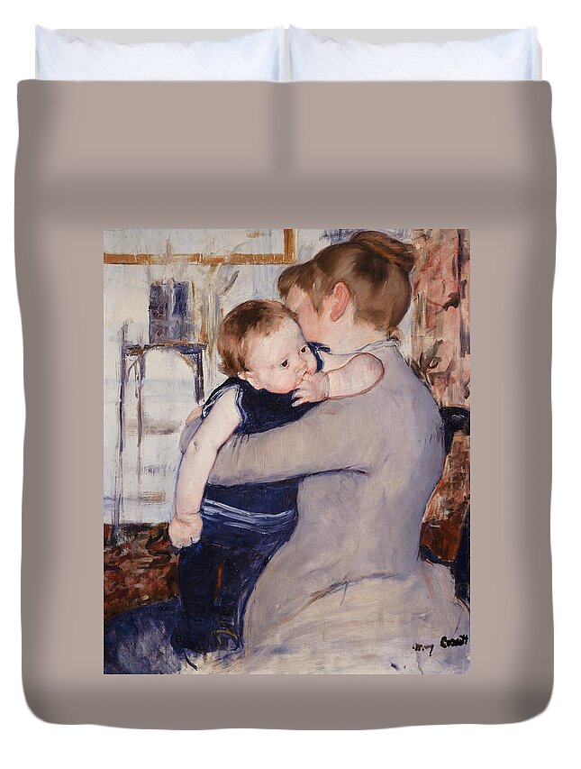 Mother And Child Duvet Cover featuring the painting Mother and Child by Mary Stevenson Cassatt