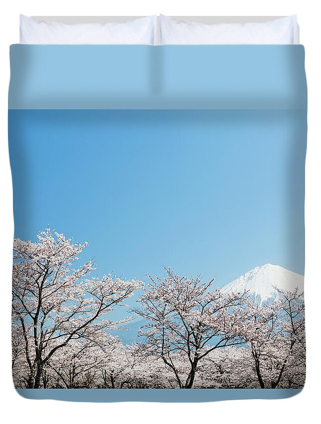 Scenics Duvet Cover featuring the photograph Mt Fuji ＆ Cherry Blossoms #1 by Ooyoo