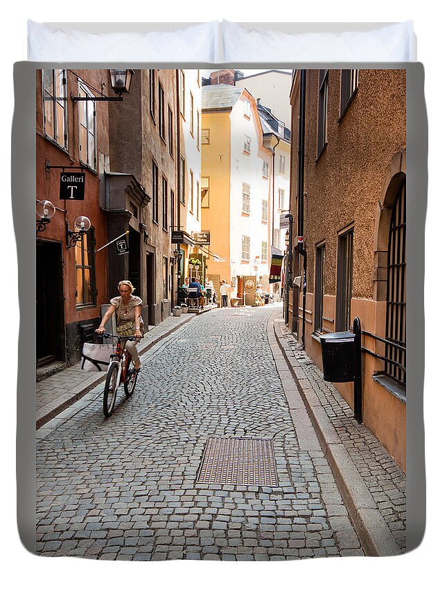 Europe Duvet Cover featuring the photograph Narrow Stockholm Street Sweden #2 by Thomas Marchessault