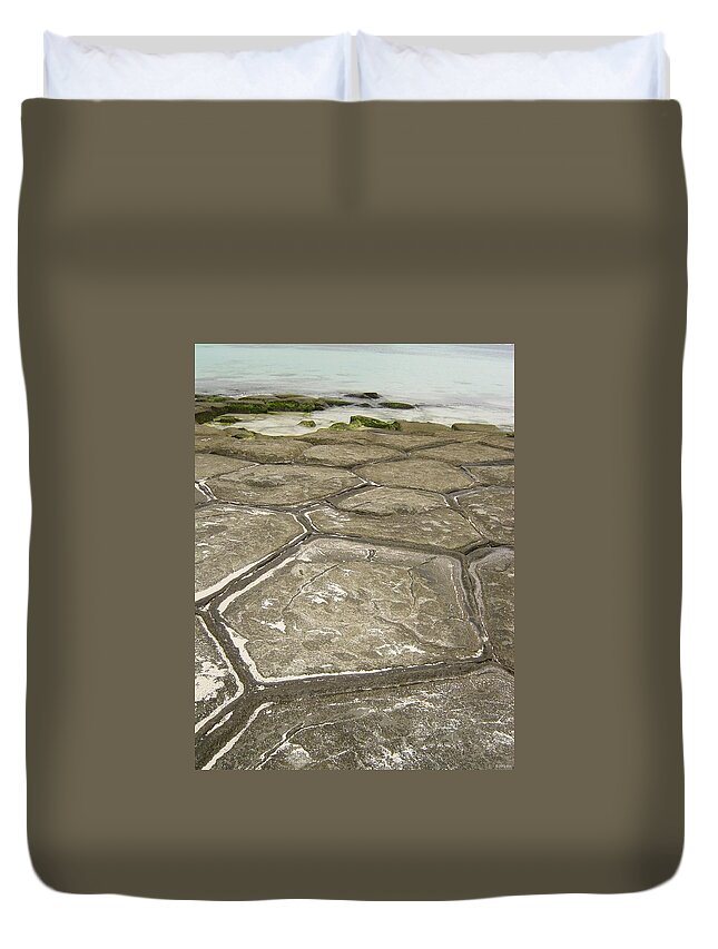 Nature Duvet Cover featuring the photograph Natural Forming Pentagon Rock Formations of Kumejima Okinawa Japan #2 by Jeff at JSJ Photography