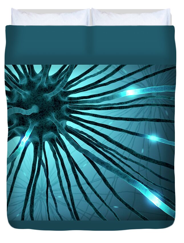 Color Image Duvet Cover featuring the digital art Nerve Cell, Artwork #1 by Ktsdesign
