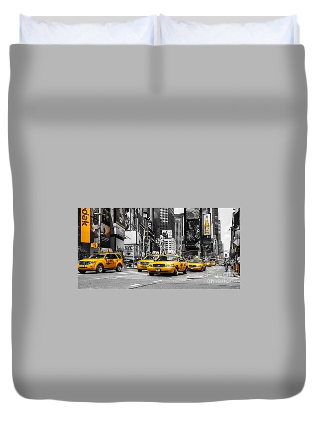 Nyc Duvet Cover featuring the photograph NYC Yellow Cabs - ck by Hannes Cmarits