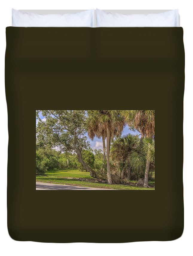 Florida Duvet Cover featuring the photograph Oak trees #1 by Jane Luxton