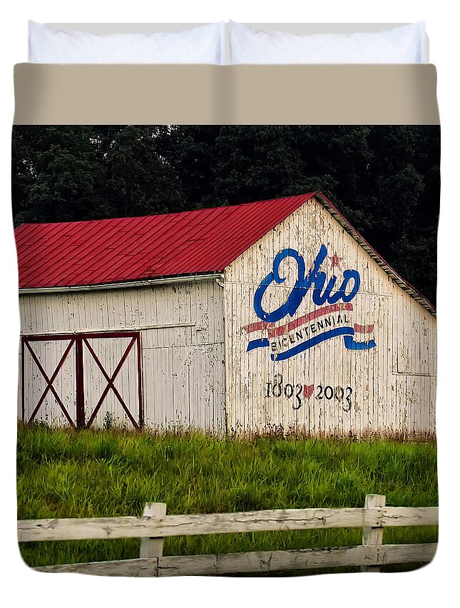 State Of Ohio Duvet Cover featuring the photograph Ohio Bicentennial Barn by Flees Photos