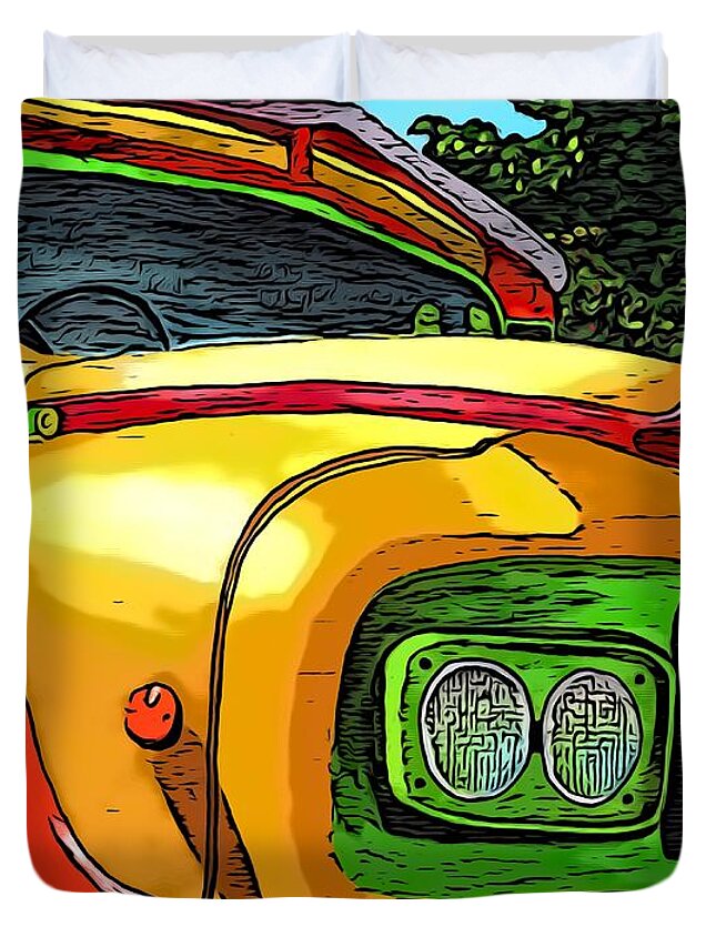 Grenadian Bus Duvet Cover featuring the painting Old Grenadian Bus by Laura Forde