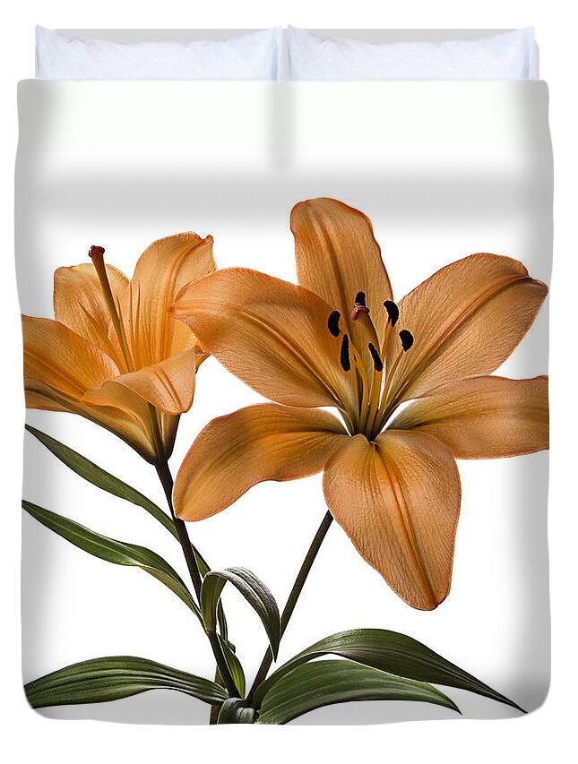 Flower Duvet Cover featuring the photograph Orange Asiatic Lilies #1 by Endre Balogh