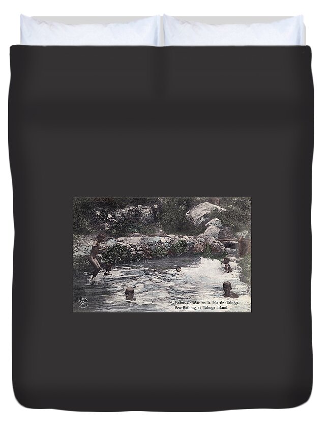 1910 Duvet Cover featuring the photograph Swimming, Taboga Island, Panama c1910 by Granger