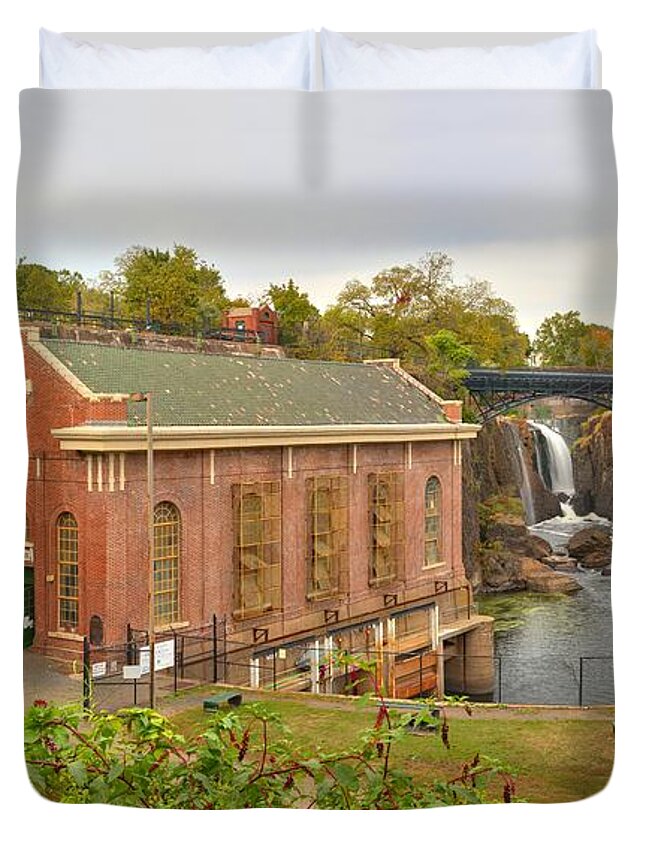Great Falls Panorama Duvet Cover featuring the photograph Paterson Great Falls Panorama #1 by Adam Jewell