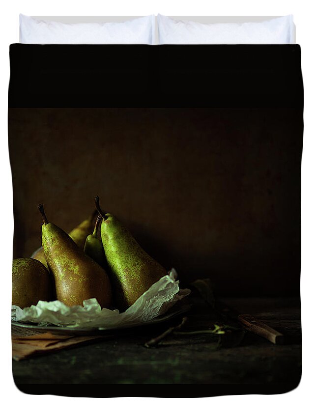 Healthy Eating Duvet Cover featuring the photograph Pears #1 by Feryersan