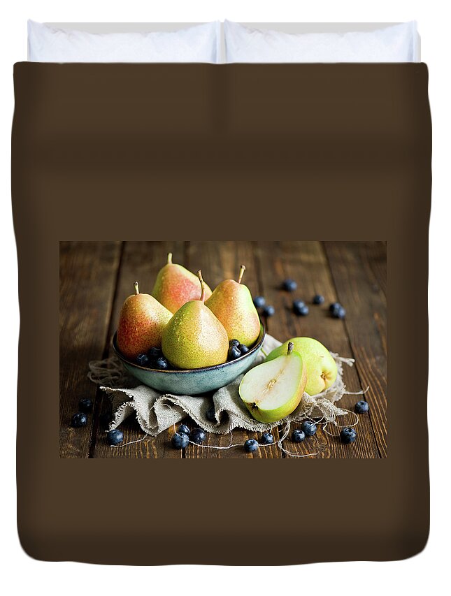 Juicy Duvet Cover featuring the photograph Pears #1 by Verdina Anna