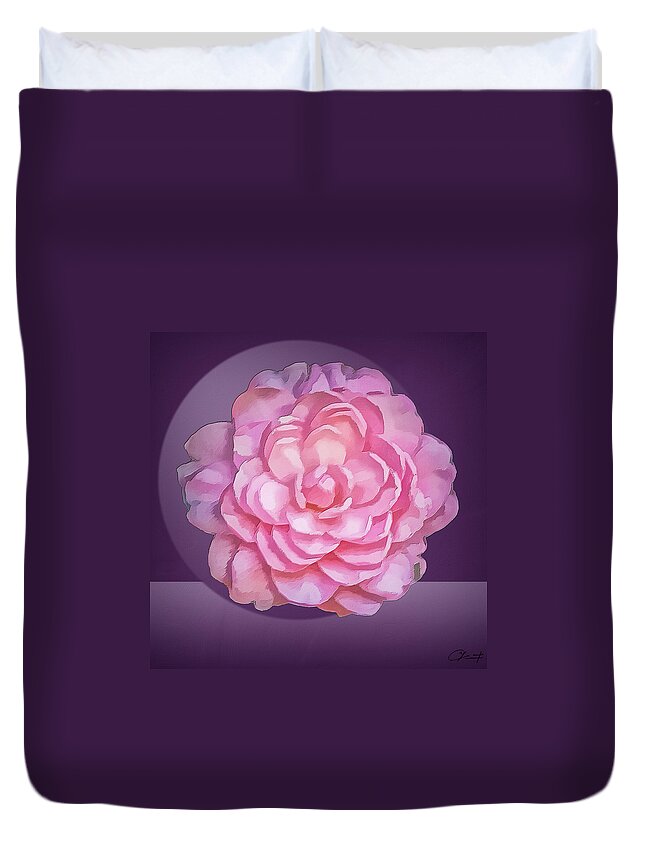 Camelia Duvet Cover featuring the digital art Pink Camelia by Frank Lee
