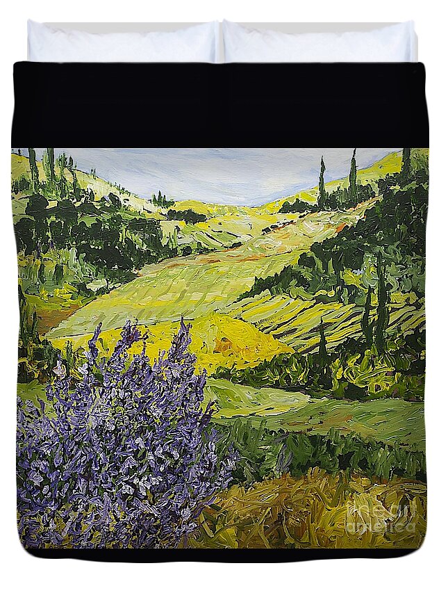 Landscape Duvet Cover featuring the painting Pleasant Heart by Allan P Friedlander