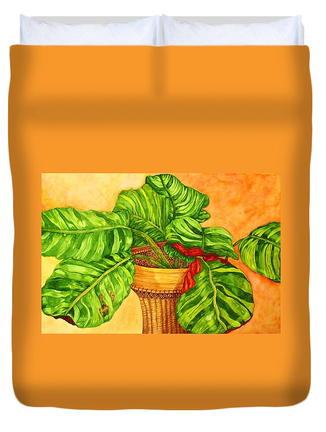 Painting Duvet Cover featuring the painting Prayer Plant #1 by Ashley Goforth