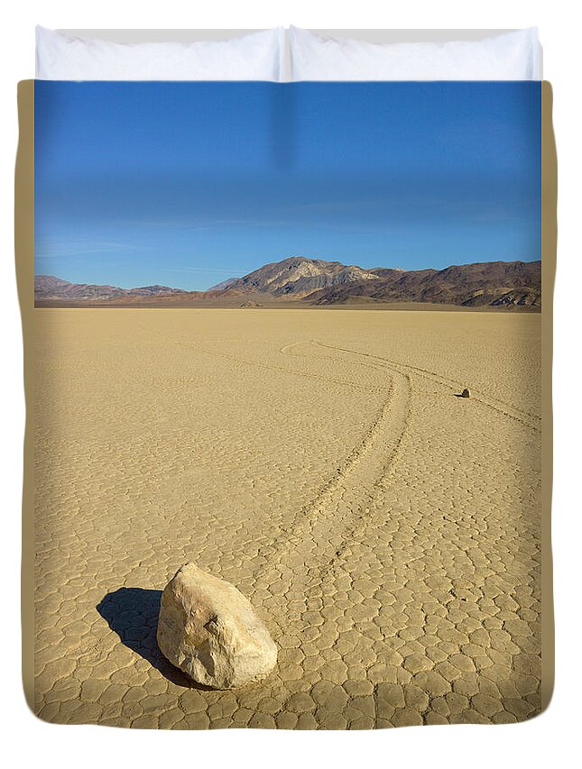 00431206 Duvet Cover featuring the photograph Racetrack Playa Sailing Stones by Yva Momatiuk John Eastcott