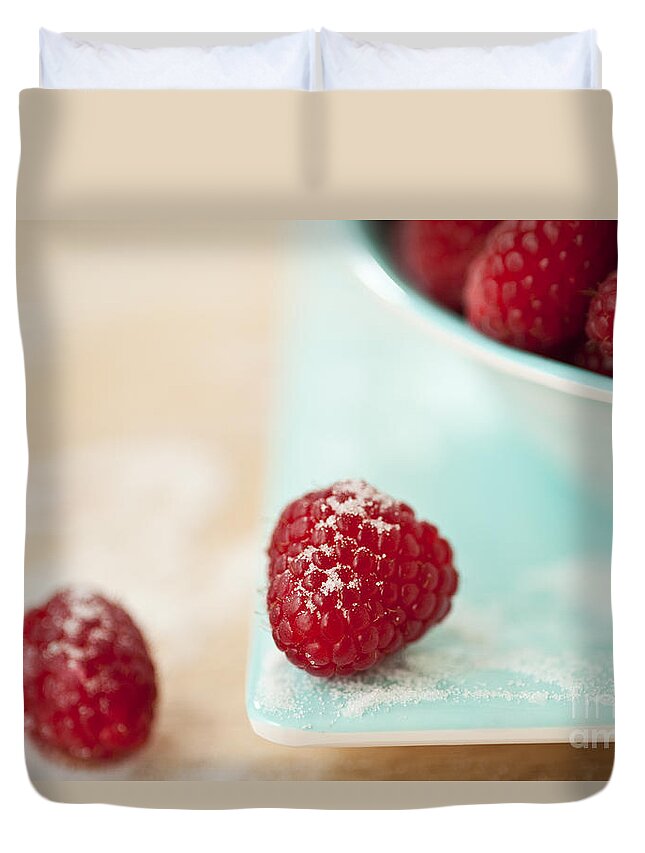 Abundance Duvet Cover featuring the photograph Raspberries Sprinkled With Sugar #1 by Jim Corwin