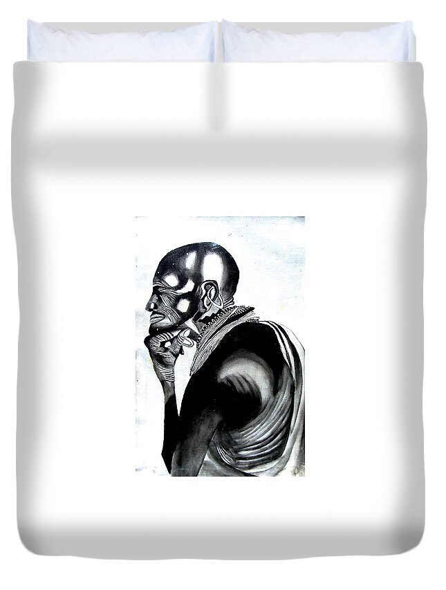 Black And White Painting Duvet Cover featuring the painting Respect #1 by Wakaba