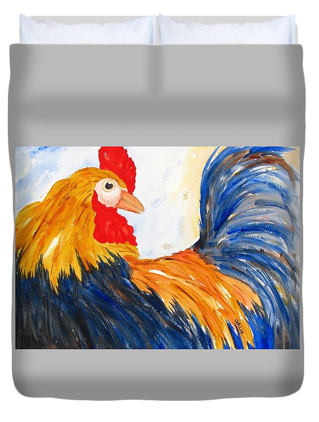 Rooster Duvet Cover featuring the painting Rooster by Carlin Blahnik CarlinArtWatercolor