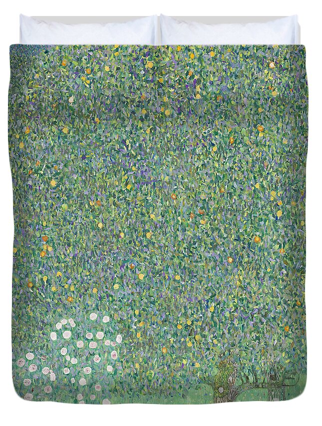 Gustav Klimt Duvet Cover featuring the painting Rosebushes Under The Trees #1 by Gustav Klimt