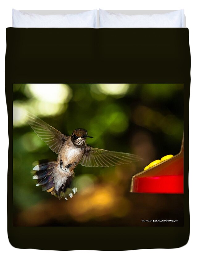 Ruby Throated Hummingbird Duvet Cover featuring the photograph Ruby Throated Hummingbird #1 by Robert L Jackson