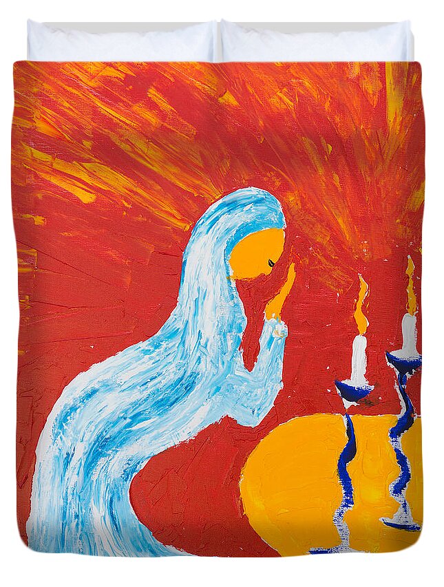 Jewish Art Duvet Cover featuring the painting Sabbath Prayer by Walt Brodis