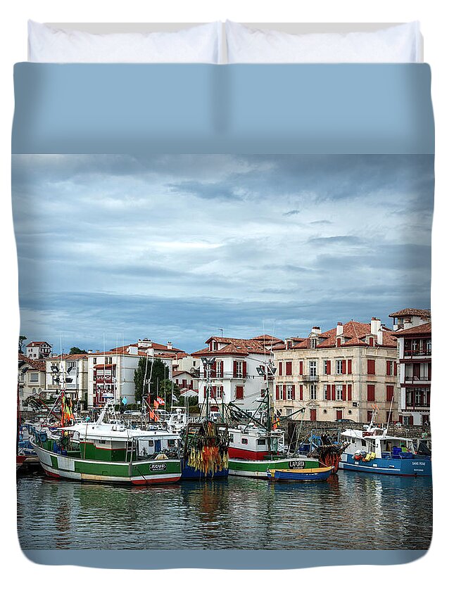 St-jean-de-luz Duvet Cover featuring the photograph Saint Jean De Luz City Harbour #1 by Izzet Keribar